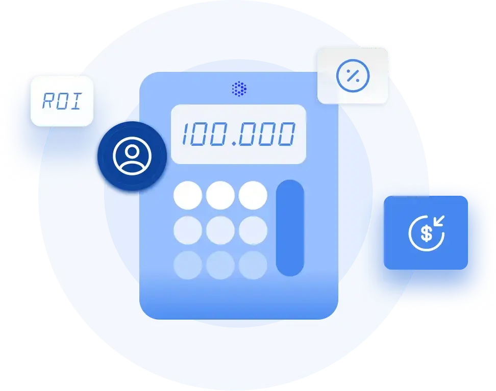 Calculadora de ROI da Holycom mostrando investimento, receita e retorno sobre investimento